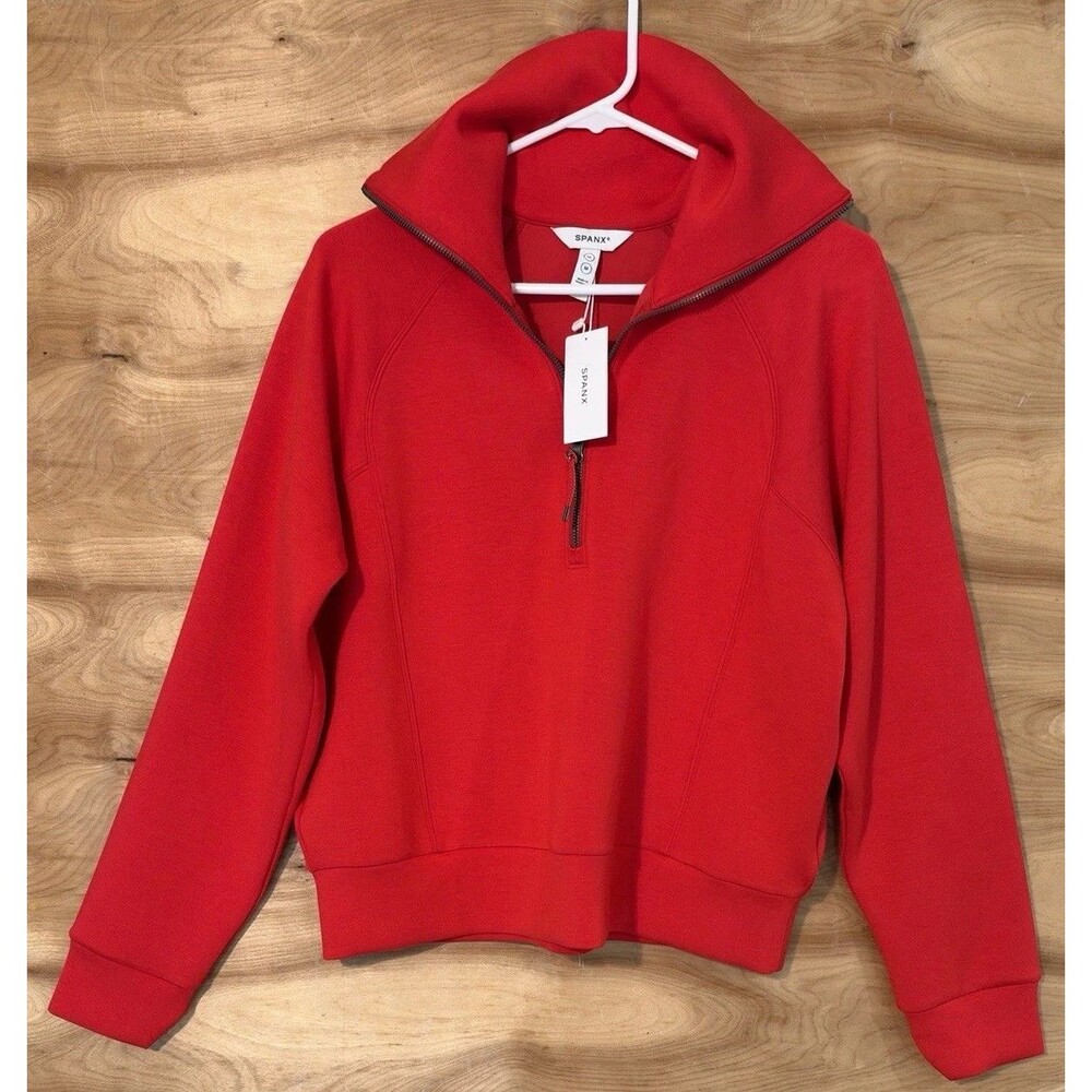 NWT Spanx woman Med Air Essentials Half Zip Tunic Jacket red SOFT Athletic